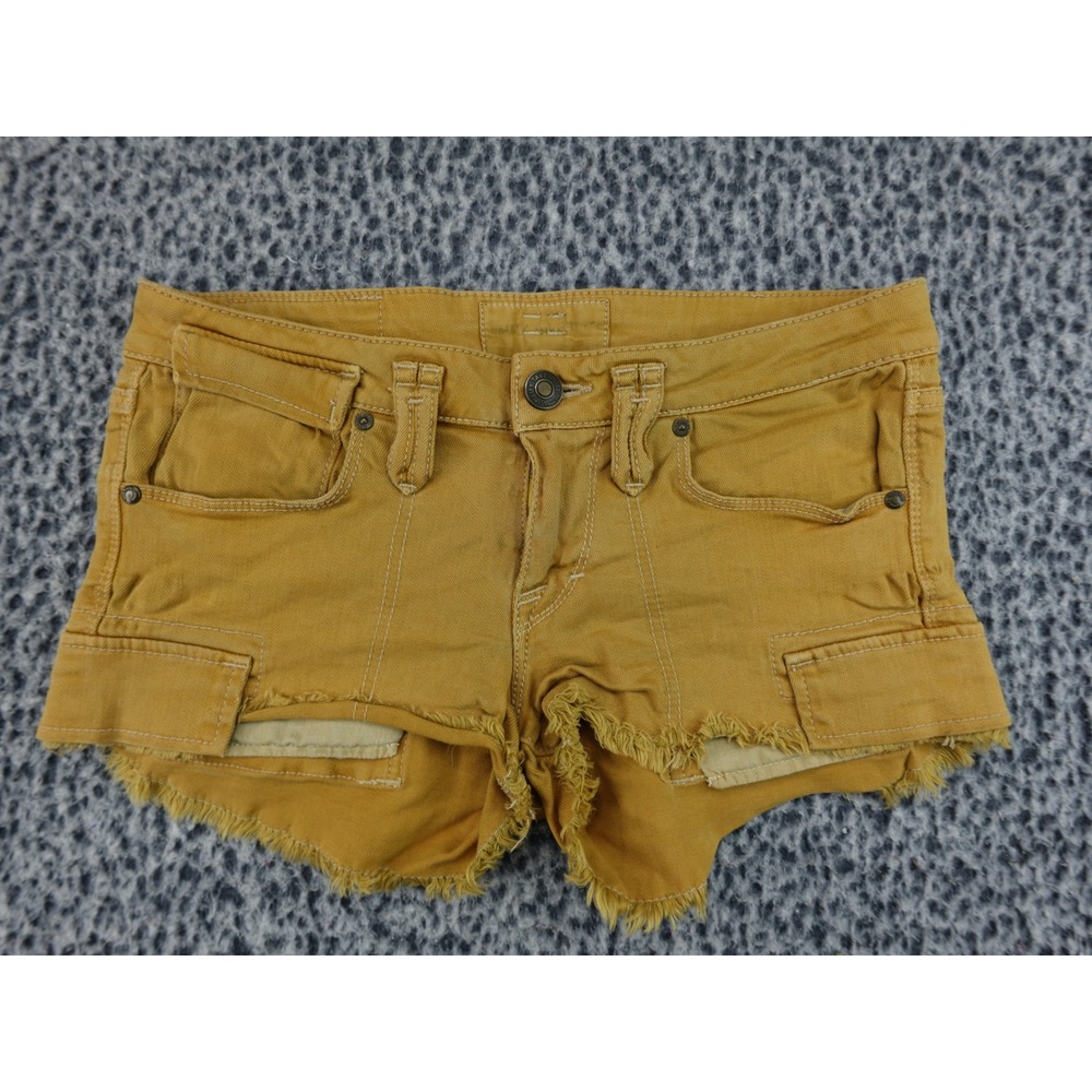 Jimmy Taverniti‎ Cut Off Denim Shorts Women 27 Mustard Yellow Frayed Hem